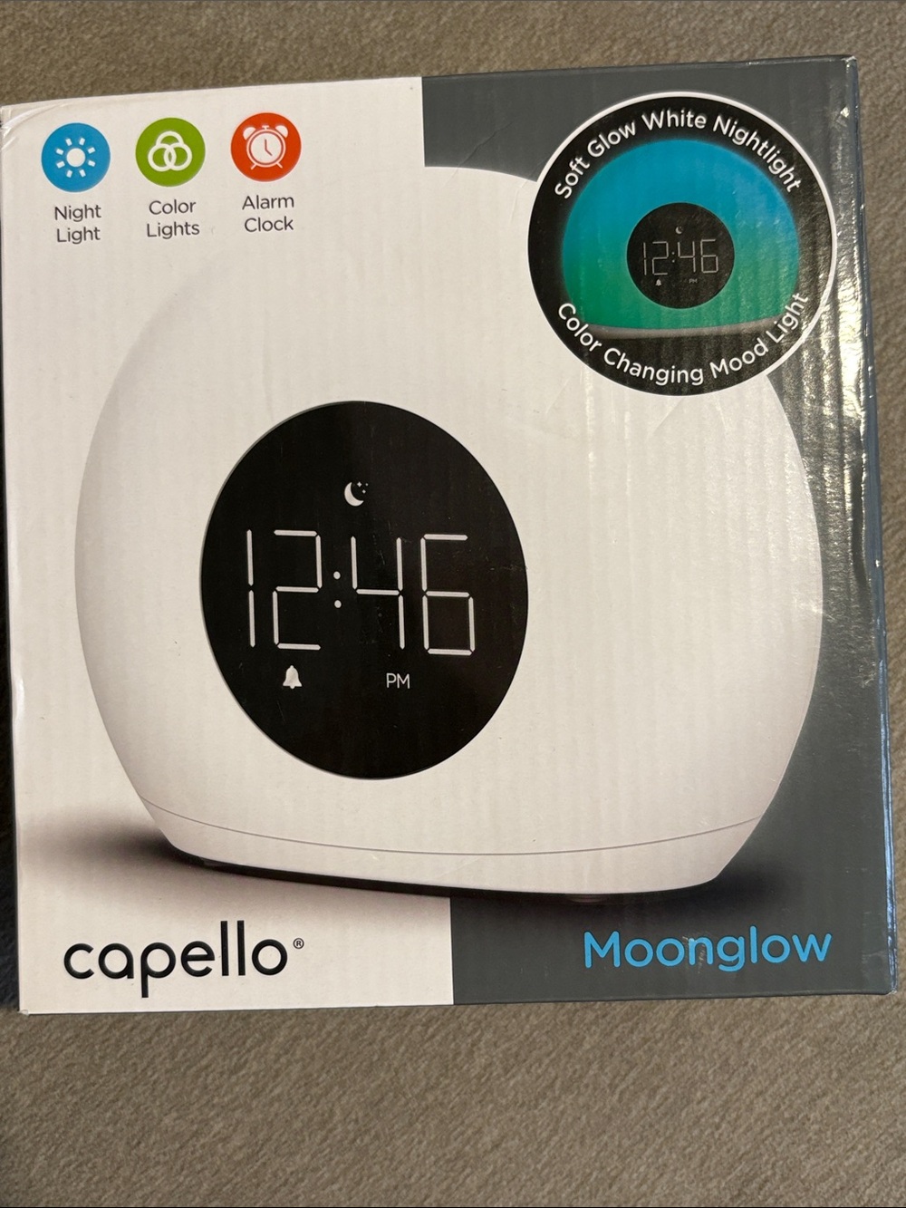 Capello Moonglow Color-Changing Alarm Clock - White